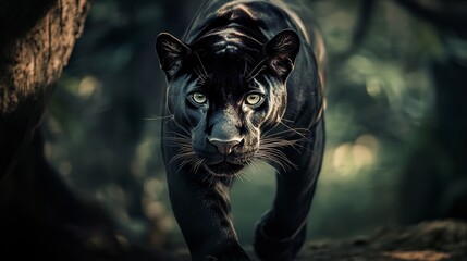 Wall Mural - captivating wild panther portrait striking front view rich textures dramatic lighting emphasizing na