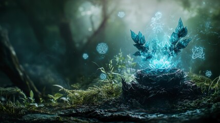 Aufkleber - Warrior's journey in enchanted garden fantasy realm digital art mystical setting immersive perspective