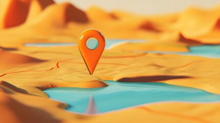 Aufkleber - Vibrant red map location pin or marker icon placed over colorful textured landscape background representing and discovery concepts