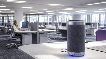 Poster - High-tech office featuring a phone connected to a Bluetooth speaker.