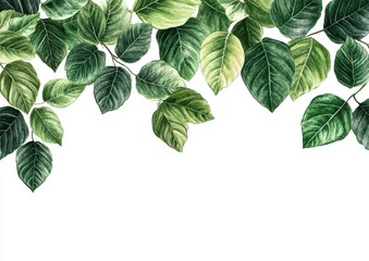 Poster - Green Leaves Border Design with Varied Textures and Shades, Ideal for Nature Themes and Floral Backgrounds in Various Creative Projects