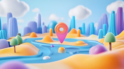 Poster - Vibrant Surreal Geometric 3D Landscape with Colorful Abstract Shapes and Patterns in Minimalist Contemporary Digital Art Imaginary Futuristic Scene with Organic Forms Vibrant Colors