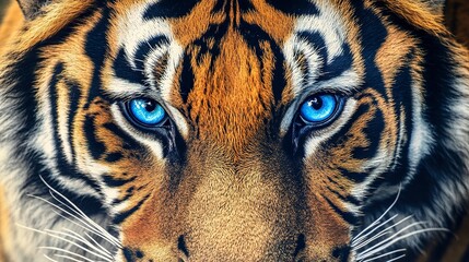Wall Mural - close-up of tiger with intense blue eyes, majestic and fierce gaze