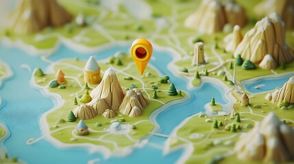 Aufkleber - Whimsical stylized map depicting a fantastical tropical island landscape with mountains lakes rivers and scenic coastal features  This imaginative decorative design could be used for game maps