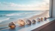 © PhotoStudioWizard - A window view of the ocean with a row of shells on the sill