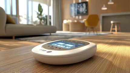 Modern landline phone with a digital screen displaying an active call.