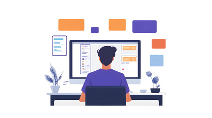 Fototapete - Workspace with Laptop and Digital Devices for Productive Remote Educational Research