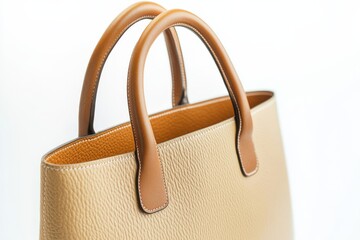 Poster - Elegant tan handbag with streamlined design and contrasting interior showcased against a light background