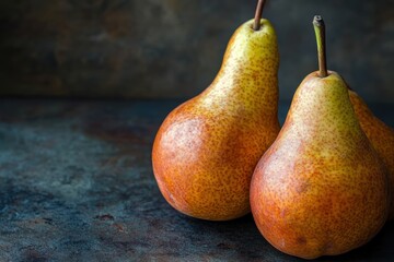 Aufkleber - Ripe pears arranged on a rustic surface showcasing their natural beauty and vibrant colors in a soft lighting setting