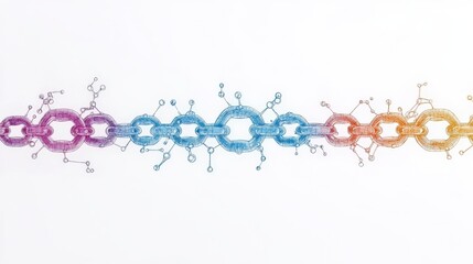 Poster - Colorful molecular structure illustration representing chemical bonds and interactions, showcasing a vibrant gradient from pink to blue.