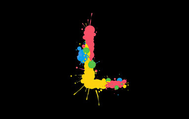 Aufkleber - Colorful letter L formed from bright watercolor splatters and paint droplets against solid black backdrop