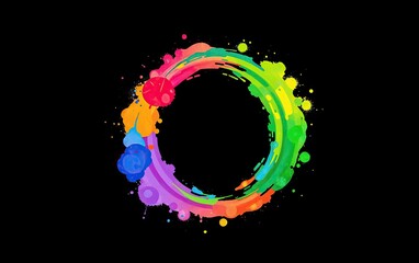 Poster - Letter O Colorful circle of watercolor paint splashes against dark backdrop vibrant artistic design