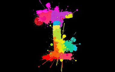 Poster - Letter I bursts with vibrant hues in paint splatters dynamic artistic design on black backdrop