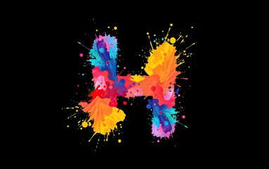 Poster - vibrant letter 'H is artistically crafted from watercolor splashes adding splash of color to black backdrop