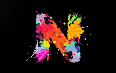 Poster - Dynamic letter N rendered in vibrant watercolor splashes against dark background artistic effect