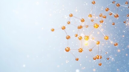 Poster - Abstract representation of molecular structures with glowing particles against a soft blue background, symbolizing science and technology.