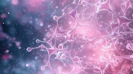 Poster - Abstract adenosine molecular design with glowing particles and a soft gradient background, suggesting scientific innovation and technology.