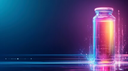 Poster - A glowing, futuristic jar with vibrant colors and light effects, set against a dark gradient background.