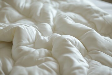 Leinwandbilder - Soft, white quilt draped over a bed creates a cozy atmosphere in a relaxing bedroom setting
