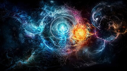 Poster - Celestial symbols in a swirling vortex abstract art digital universe cosmic environment dynamic viewpoint