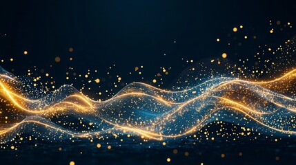 Poster - Vibrant waves of sleep on metabolism visualized light and particles create a mesmerizing visual effect against a dark background.