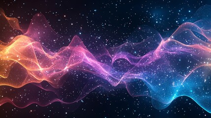 Poster - Vibrant abstract waves of color and light impact of sleep on metabolism visualized as a glowing energy cycle, clear and modern design