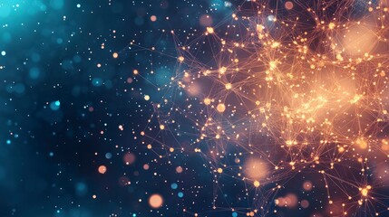 Poster - Abstract cosmic background with glowing particles and light trails, creating a sense of depth and motion in a digital universe.