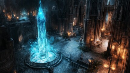 Fototapete - Exploring a fantasy realm aerial view of a grand city filled with magical energy and digital art
