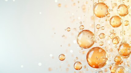 Poster - Bubbles of orange liquid rise against a soft gradient background, creating a refreshing and vibrant visual effect.