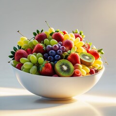 Poster - vibrant fruit bowl filled with strawberries, grapes, kiwi, and more, showcasing fresh produce in nat