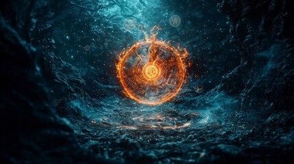 Aufkleber - Floating symbols and ancient secrets mystical dimension digital art surreal environment underwater view fantasy concept