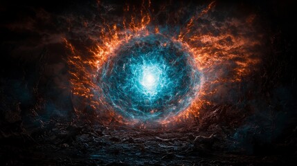 Poster - Celestial being conjures aede on a wartorn battlefield mystical energy epic scene dark environment dramatic viewpoint