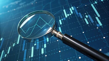 Poster - Financial Data Analysis: A magnifying glass hovers over a dynamic chart illustrating market trends, symbolizing financial analysis, strategy, and the pursuit of understanding in the stock market. 