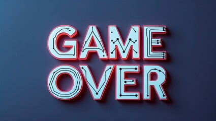 Poster - Stylized neon blue and red text displaying the phrase 'Game Over' against a dark blue background, creating a modern, digital aesthetic