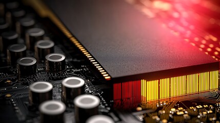 Poster - Close-up view of a computer memory module highlighting intricate circuitry and vibrant colors