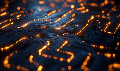 Poster - Abstract circuit board with glowing pathways creating a futuristic look and feel
