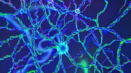 Poster - Colorful neuron cells transferring signals in nervous system, creating a complex network of interconnectedness, symbolizing the intricate communication pathways within the brain