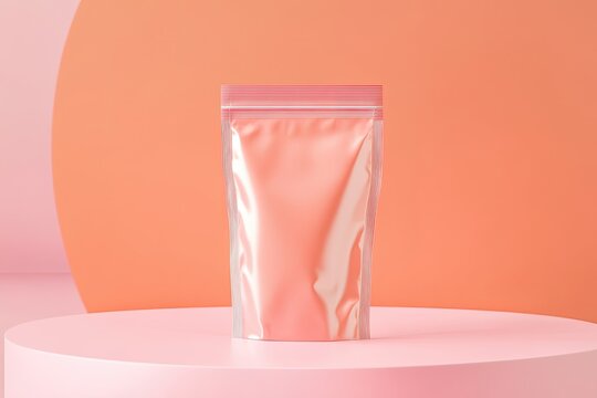 Pink Stand Up Pouch Packaging Mockup on Pink and Orange Background Product Display