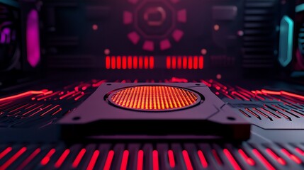 Poster - Close-up view of a futuristic circuit board with glowing elements and vibrant colors