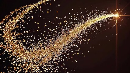 Poster - Golden particles are rotating and forming a spiral with flares on a black background, perfect for luxury, fashion, or celebration themed projects