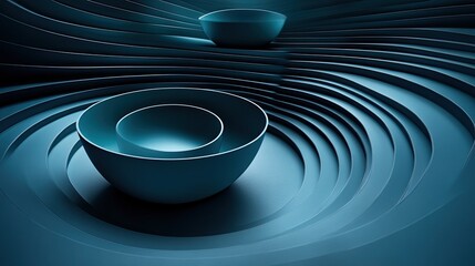Poster - Abstract Art of Blue Bowls in a Layered Geometric Background