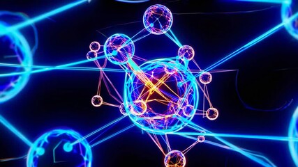Poster - Colorful molecule structure rotating and glowing, representing a scientific discovery or technological advancement in chemistry, physics, or medicine