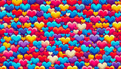 Poster - Colorful heart patterns create a vibrant backdrop filled with varied shades and sizes of hearts during a festive occasion