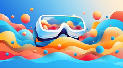 Poster - Colorful VR Concept with Minimal Design and Abstract Waves in Virtual Reality Background