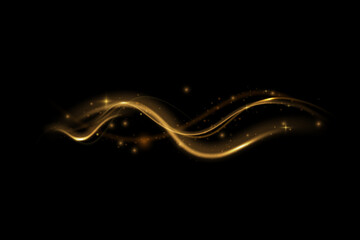 Poster - Golden curved light line.Confetti sparkles in a wave. Sparkling magical dust particles.golden stars shine with special light. Magical shining gold dust.