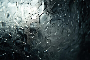 Poster - Close-up of water droplets on a glass surface, creating an abstract texture.