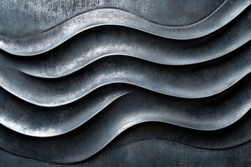 Poster - Abstract metallic waves texture, dark grey, wavy pattern, industrial design.