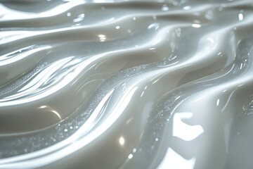 Poster - Abstract image of flowing, glossy white liquid with subtle sparkle, creating a smooth, wavy texture.