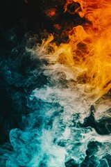 Fototapete - Vertical Abstract colorful smoke swirling against a black background.