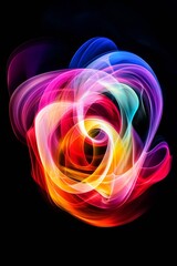 Fototapete - Vertical Abstract colorful smoke swirling against a black background.